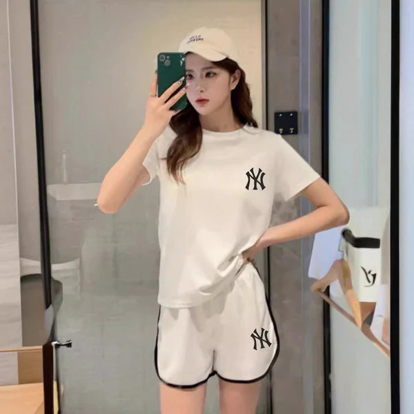 【Set】4色英字柄Tシャツ+ショートパンツ2点セット W12690