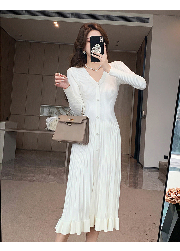 【Dress】Vネックニットワンピース W9614