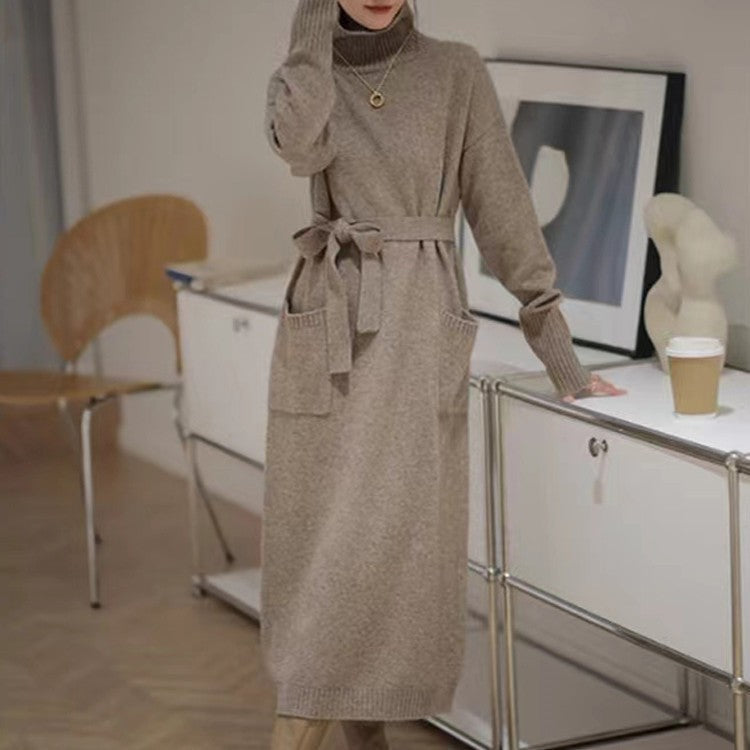 【Dress】4色ハイネックニットワンピース W9486