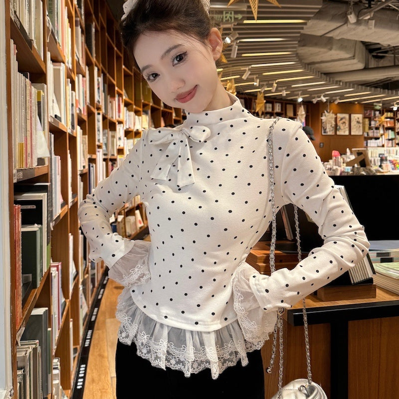 【Tops】レースドット柄Tシャツ T01351