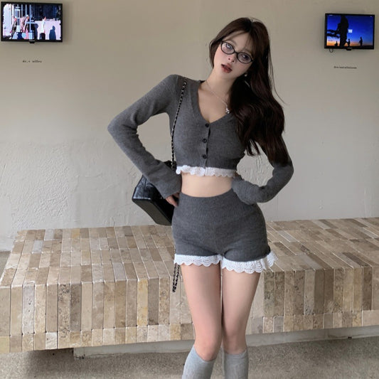 【Set】カーデ+ショートパンツ セット Z7900