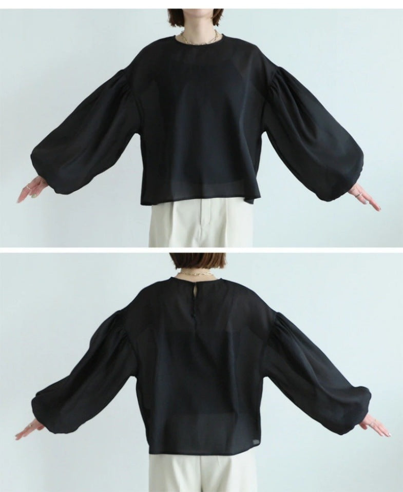 【Tops】2色展開透け感シャツ W11861