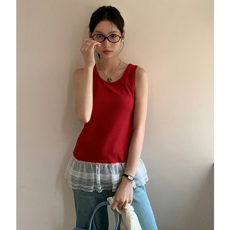 【Tops】レース切り替えタンクトップ T01333