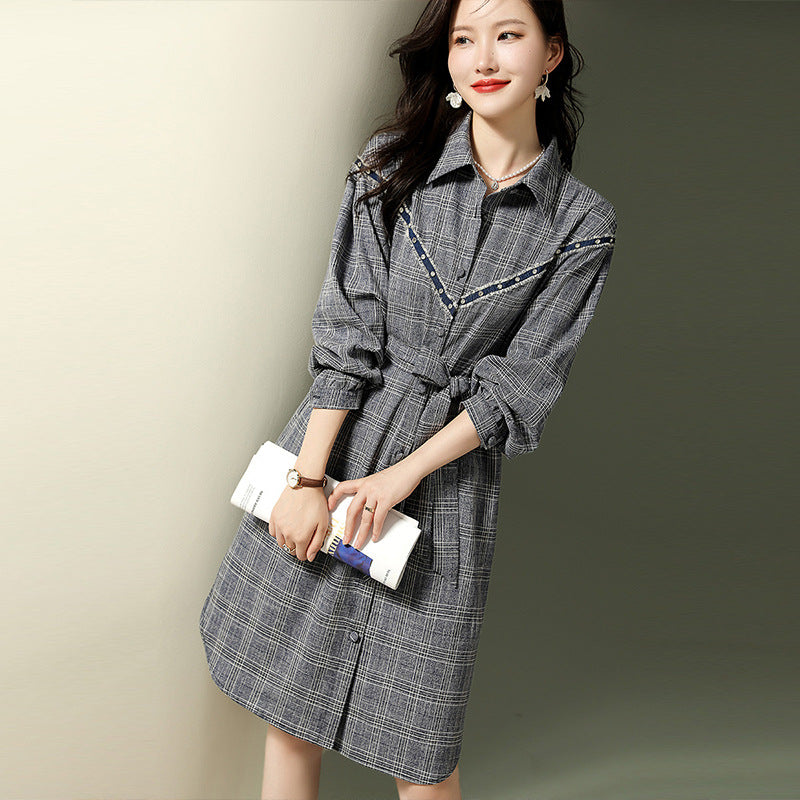 【Dress】Aラインチェック柄シャツワンピース W7963