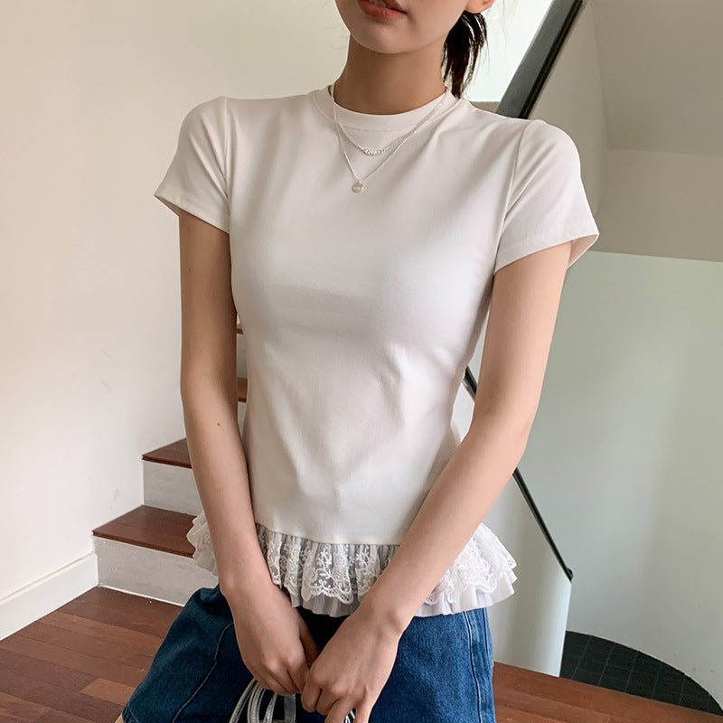 【Tops】レース切り替えTシャツ T01363