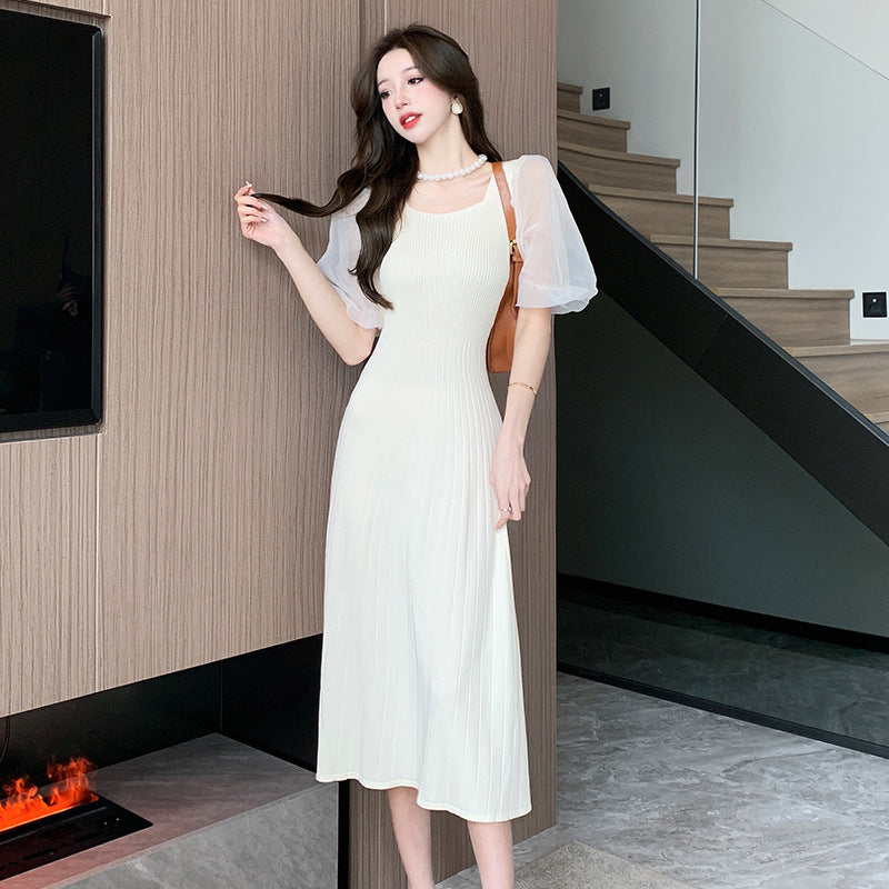 【Dress】新作アイテム~可愛いパフスリーブ夏ロング丈ニットワンピース Z-5466
