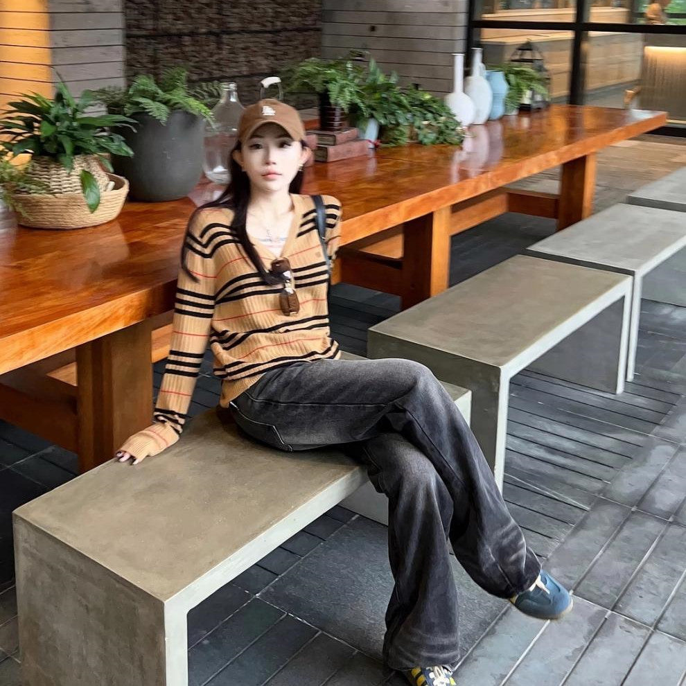 【Tops】Vネック春秋ニット W14047