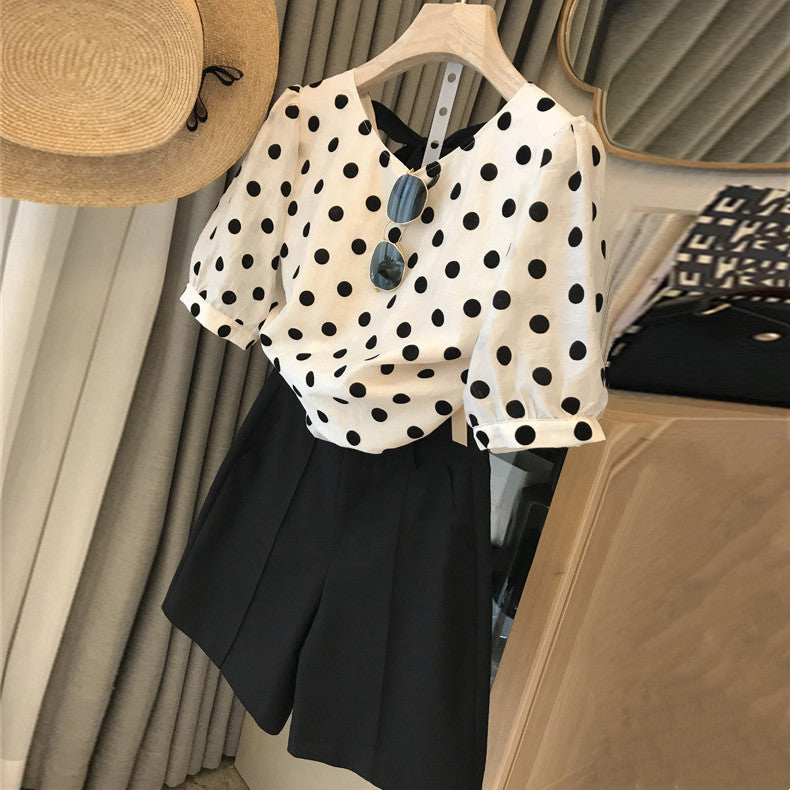 【Tops】ドット柄シャツ W12495