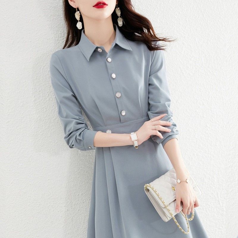 【Dress】新入荷ウエスト絞りシャツワンピース W8627