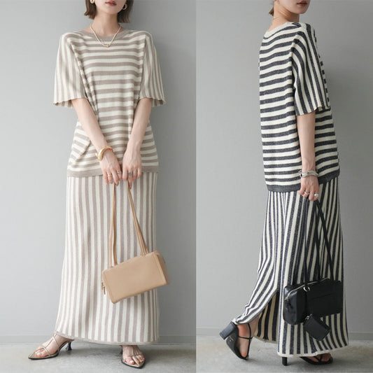 【Set】エレガントストライプ柄2点セットT01674