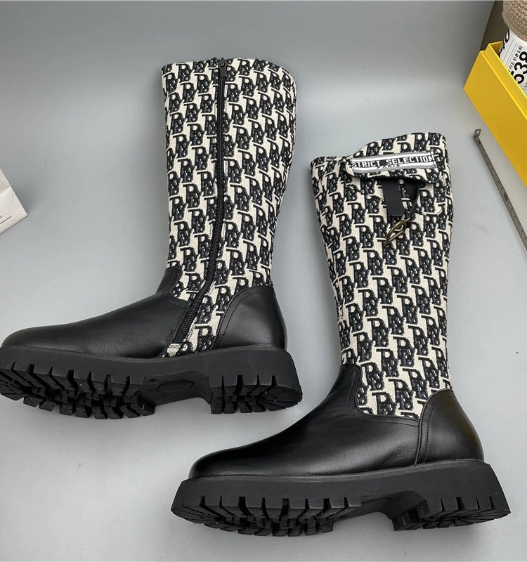 【Shoes】ジャカードロングブーツ W9906