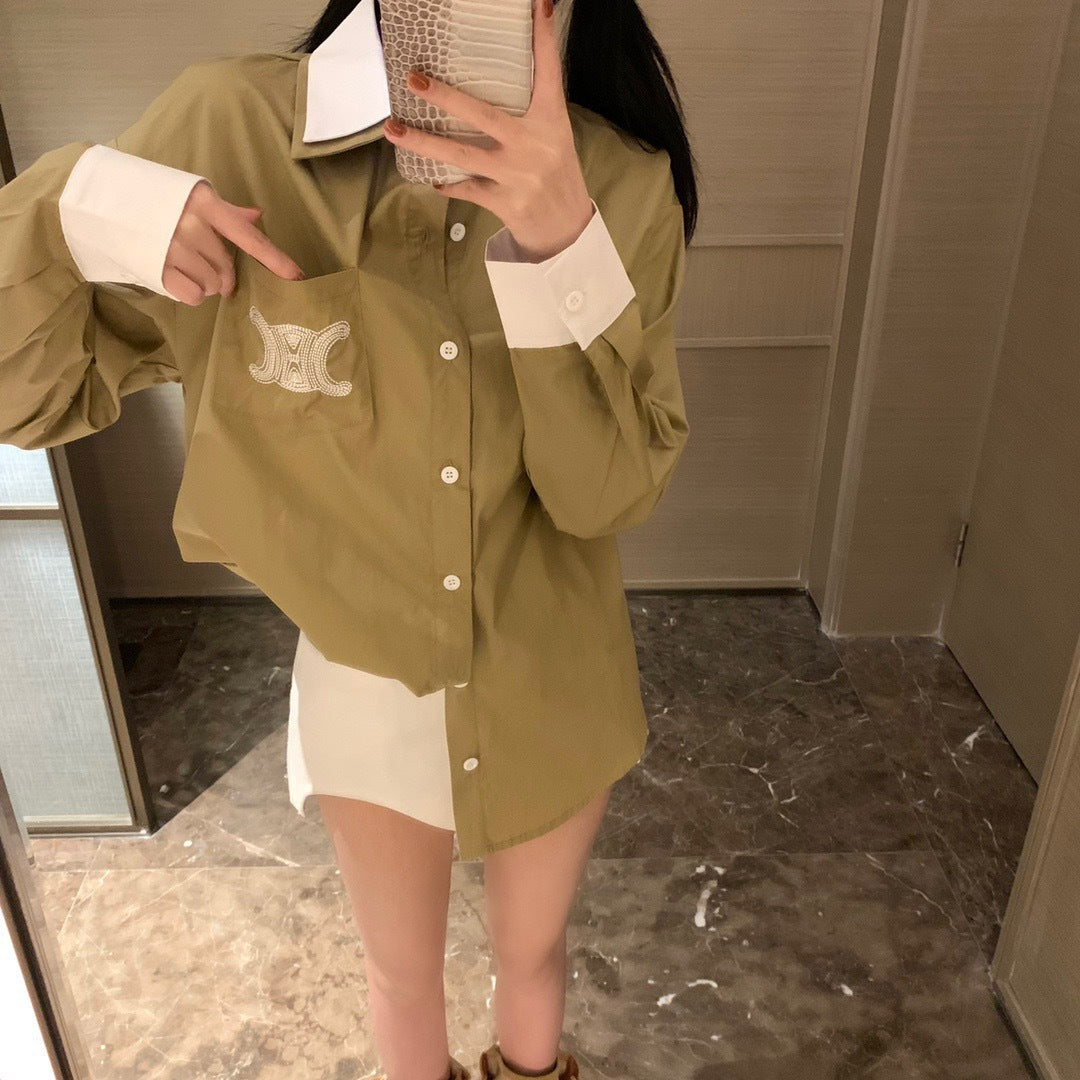【Tops】カジュアル配色シャツ W11005