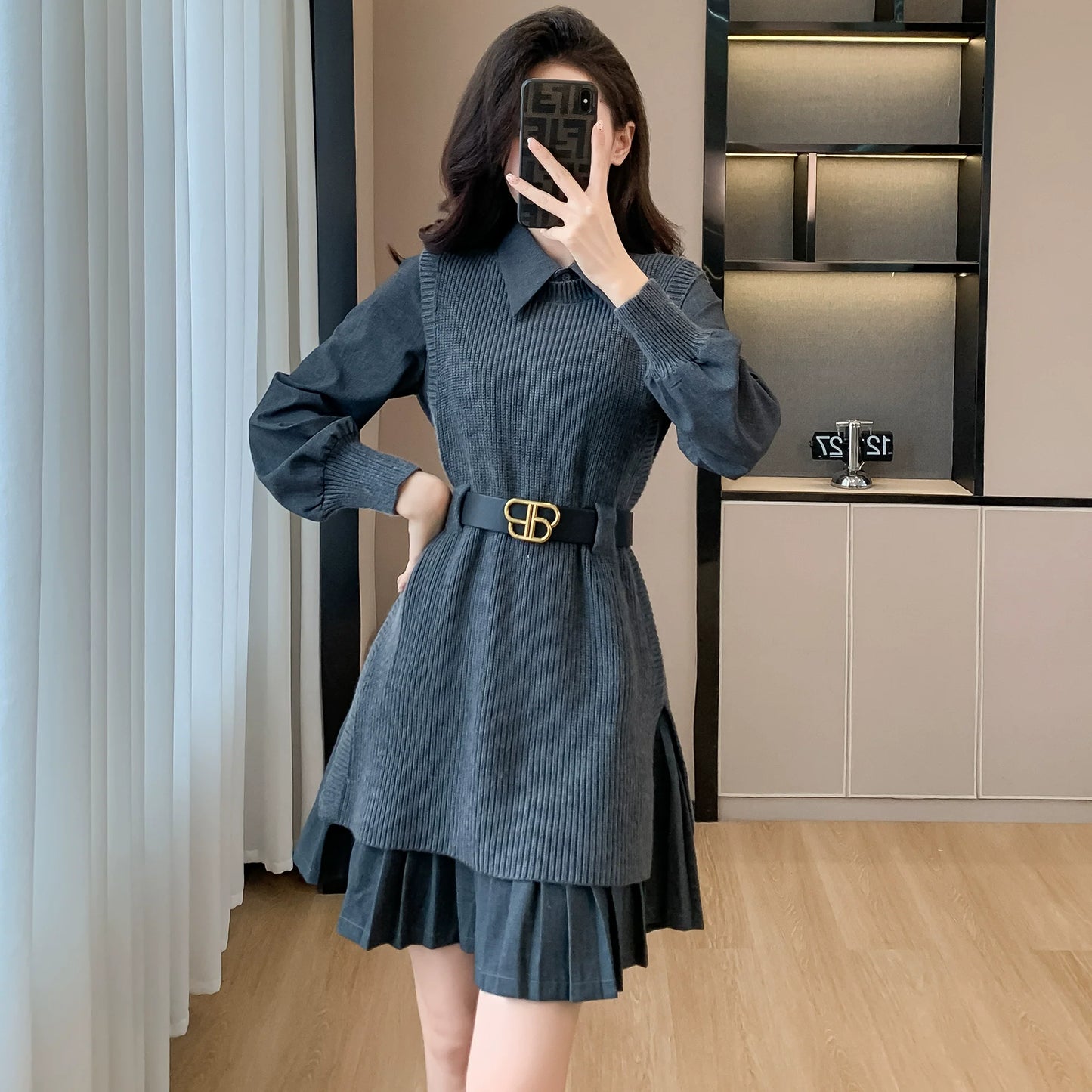 【Set】タンクトップ+シャツワンピースセット W9857