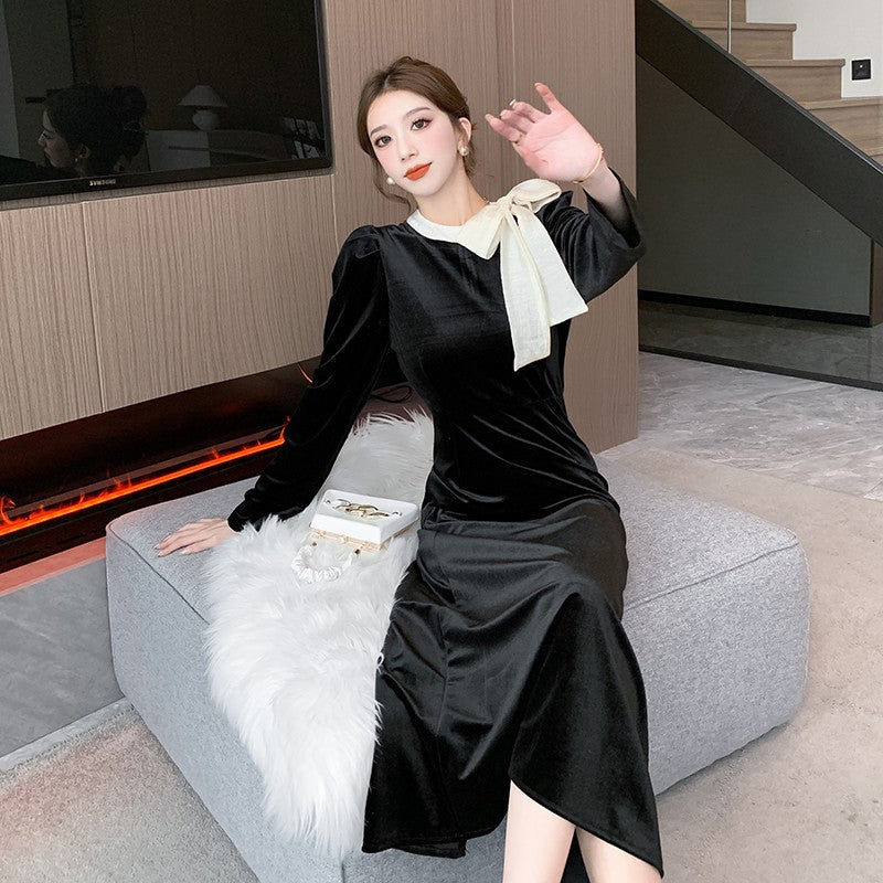【Dress】ベルベットワンピース黒 Z8075