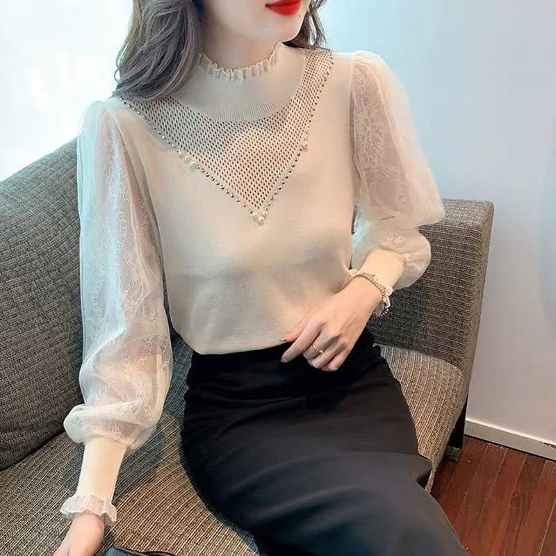 【Tops】レース切替OL通勤ブラウス Z7679