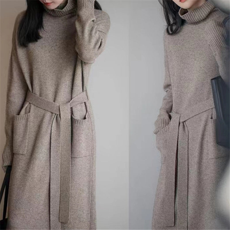【Dress】4色ハイネックニットワンピース W9486
