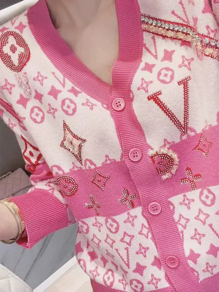 【Outer】新入荷ダイヤモンドニットカーディガン W9780