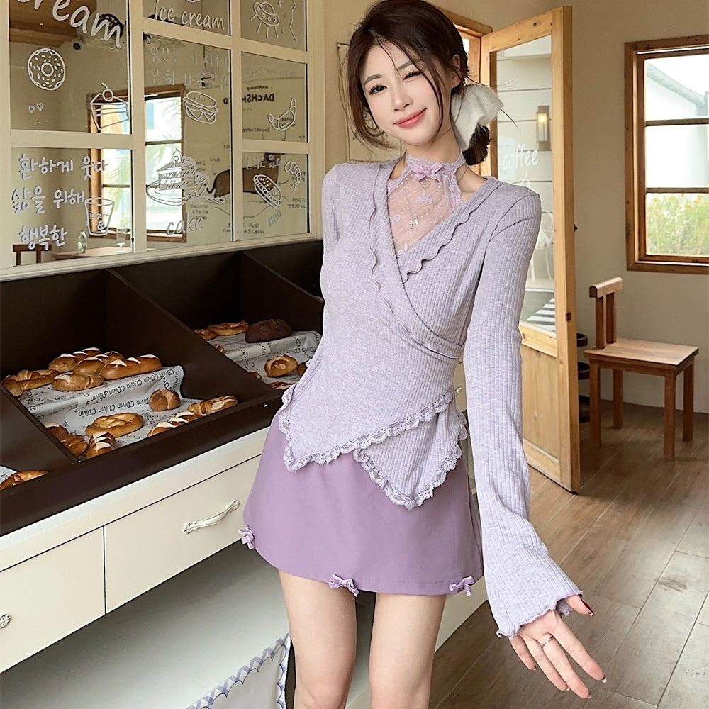 【Set】レーストップス+スカート2点セット T01372