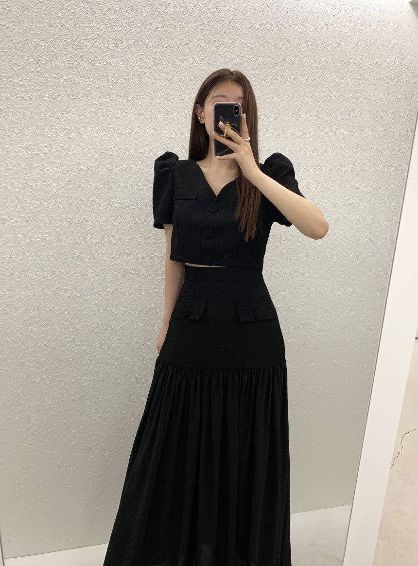 【Set】シャツ+スカートフランスレトロ2点セット W12324