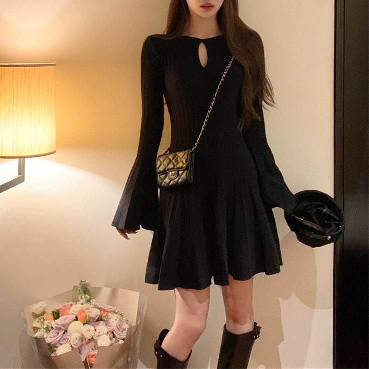 【Dress】トランペットスリーブニットワンピース W9315