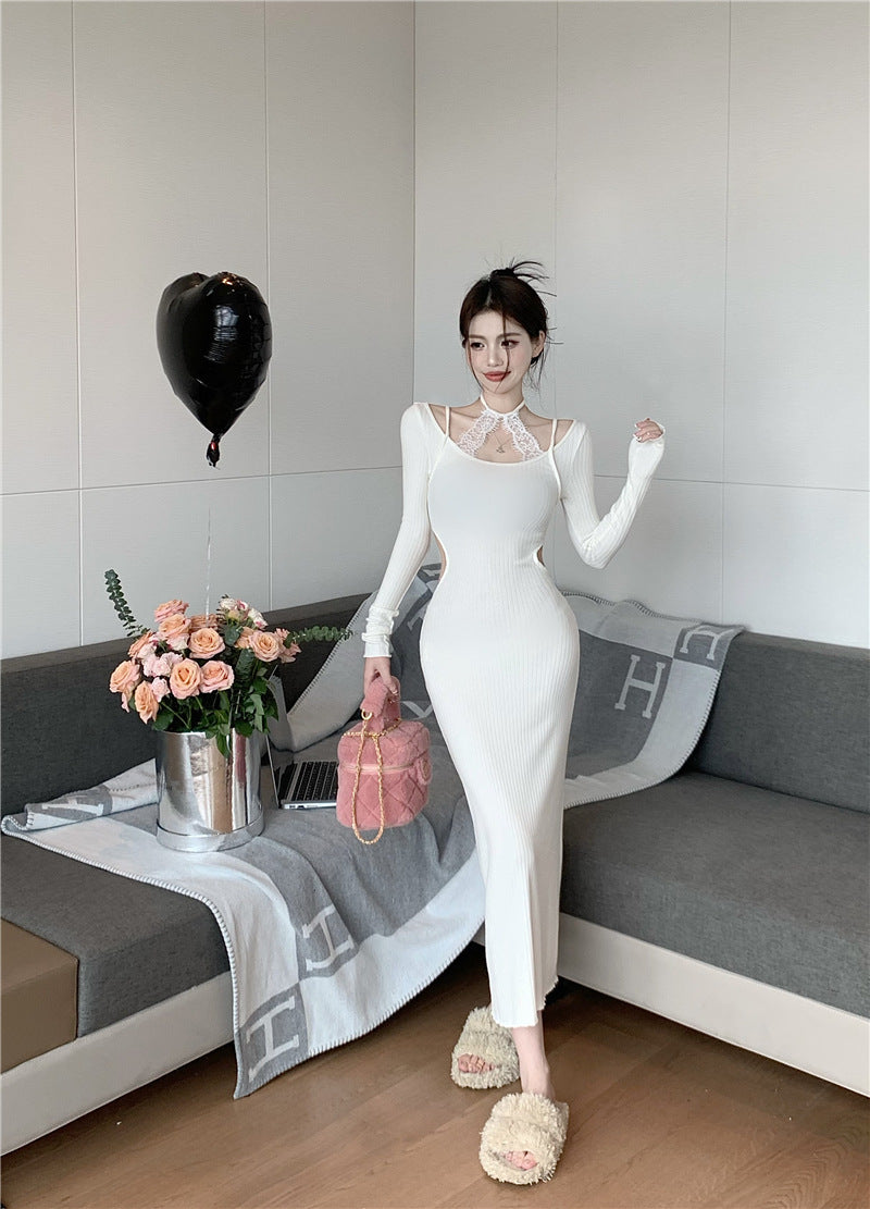 【Dress】ウエスト透かし彫りワンピース Z7881