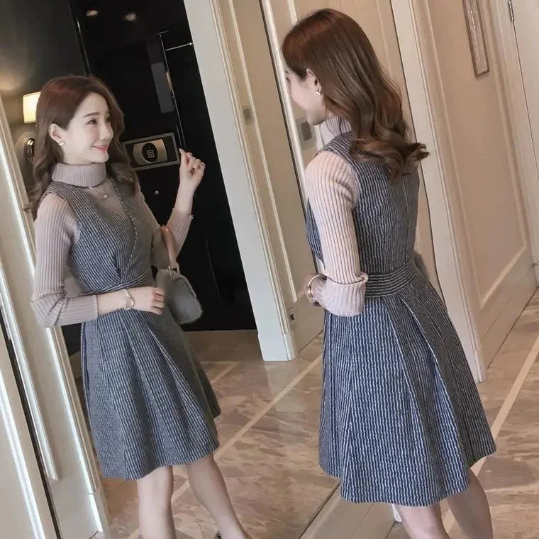 【Set】ニット+ワンピース 通勤2点セット W8209