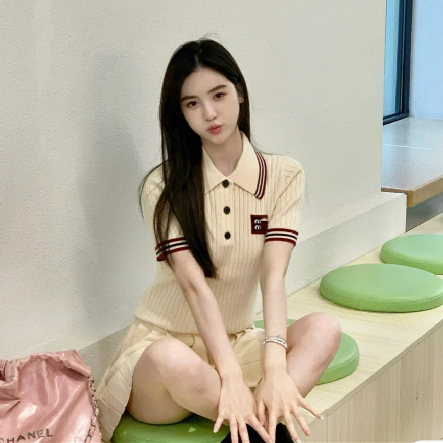 【Tops】POLOネック半袖ニット W11971
