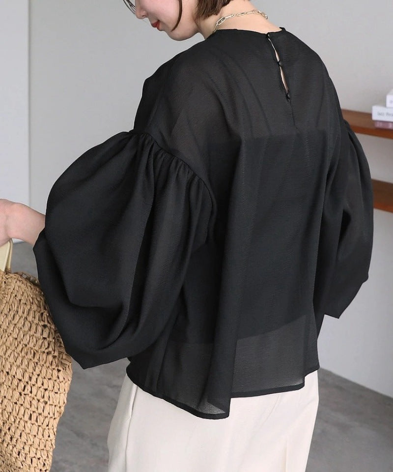 【Tops】2色展開透け感シャツ W11861