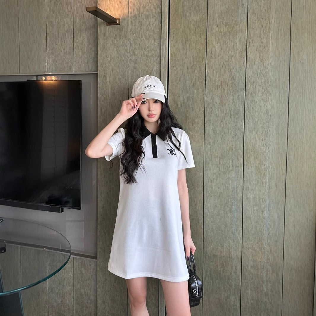 【Dress】新入荷~POLOネック半袖ワンピース T01579