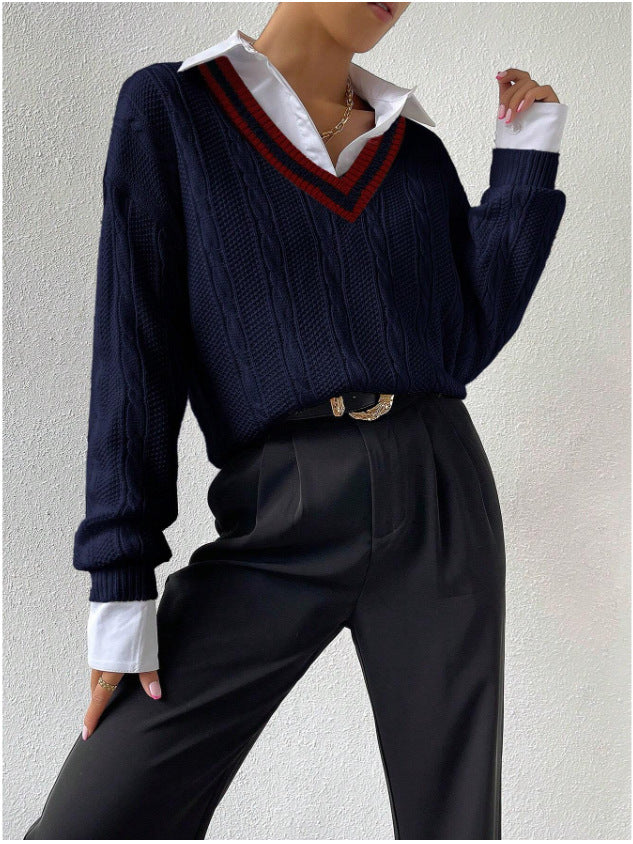 【Tops】4色フェイクレイヤードセーターW14384