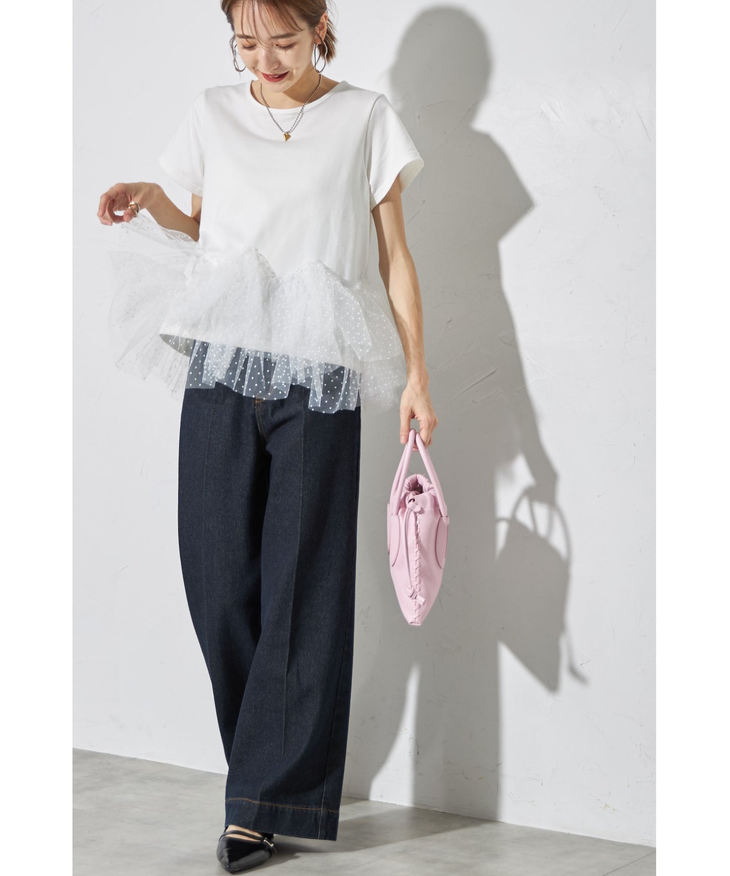 【Tops】スプライスメッシュTシャツ T01671