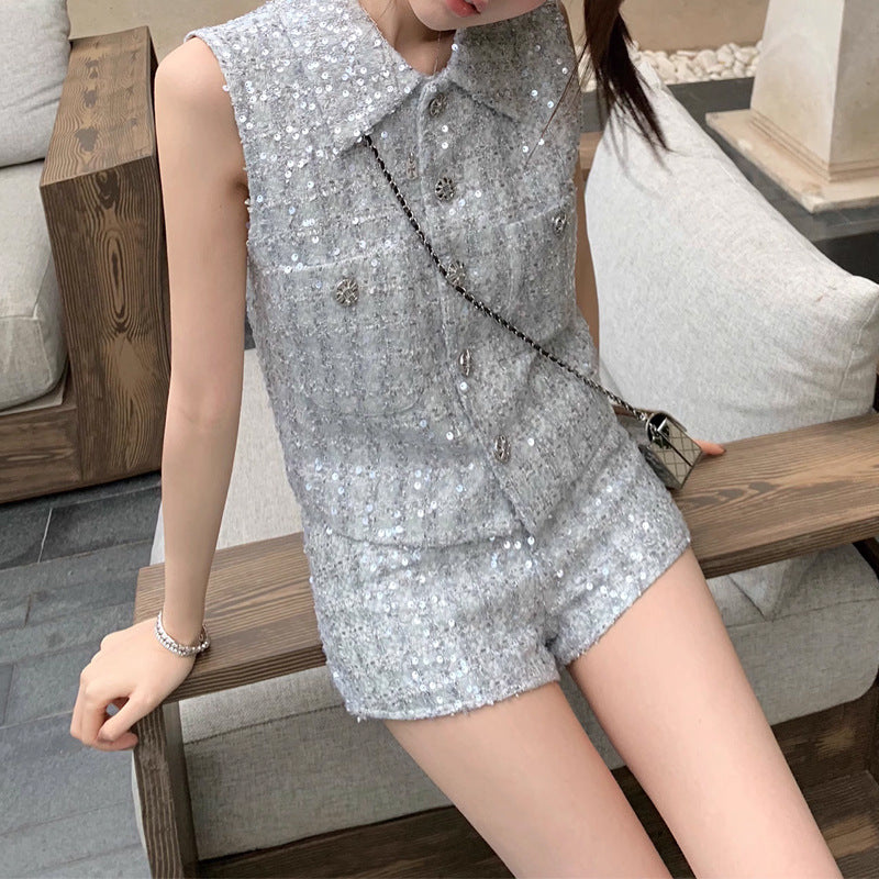 【Set】タンクトップ+ショートパンツツイードセット W11825