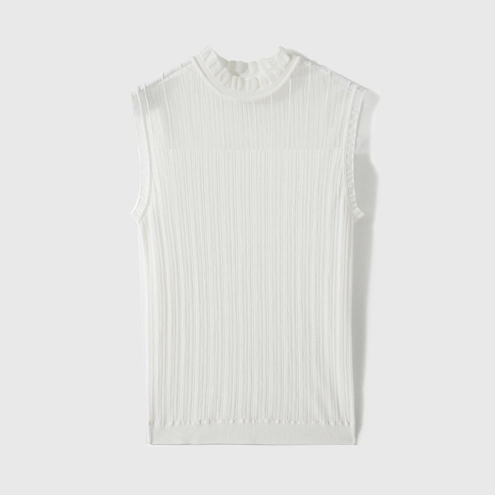 【Tops】レース切り替えニットタンクトップ W6967