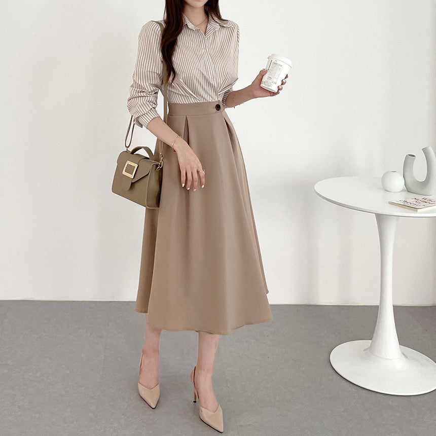 【Dress】フェイクレイヤード通勤シャツワンピース Z6792