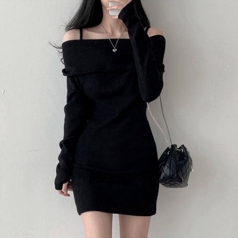 【Dress】オフショルダーニットワンピース W8152