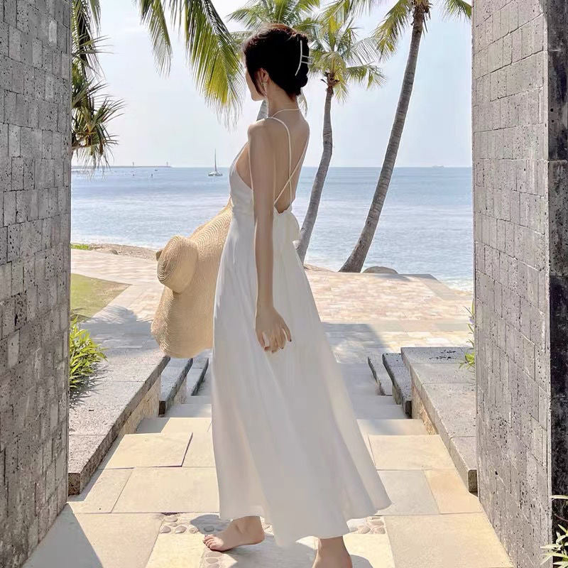 【Dress】韓国系chic~back透かし彫りオーガンジーキャミソールワンピース W6893