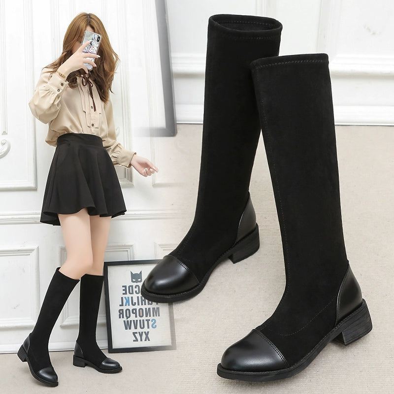 【Shoes】PU切替ロングブーツ W8582