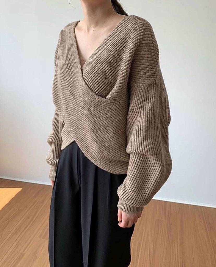 【Tops】3色展開クロスニット Z7472