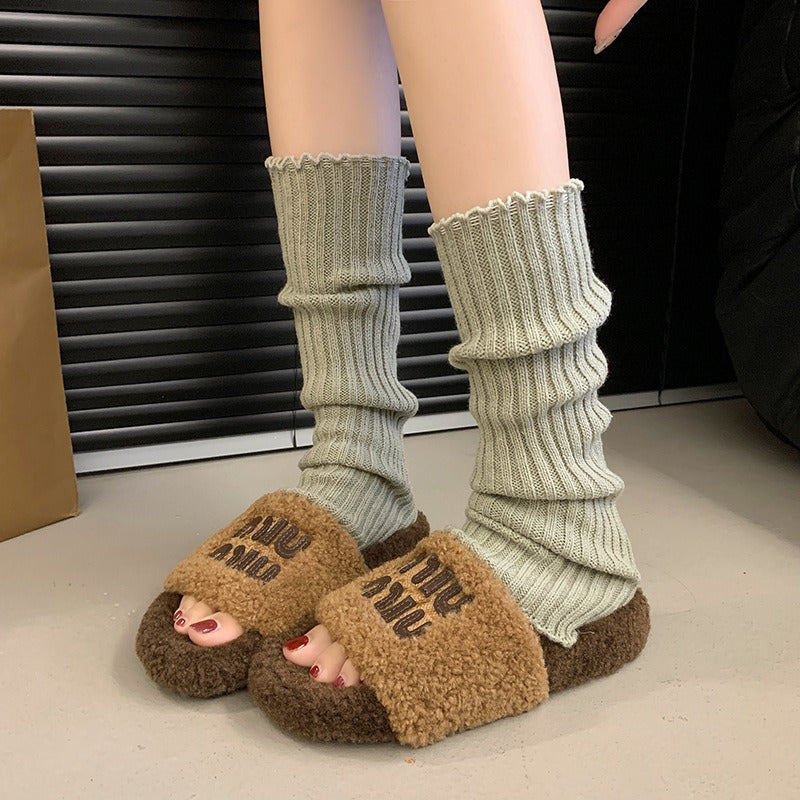 【Shoes】4色選択可配色ファースリッパ W13369