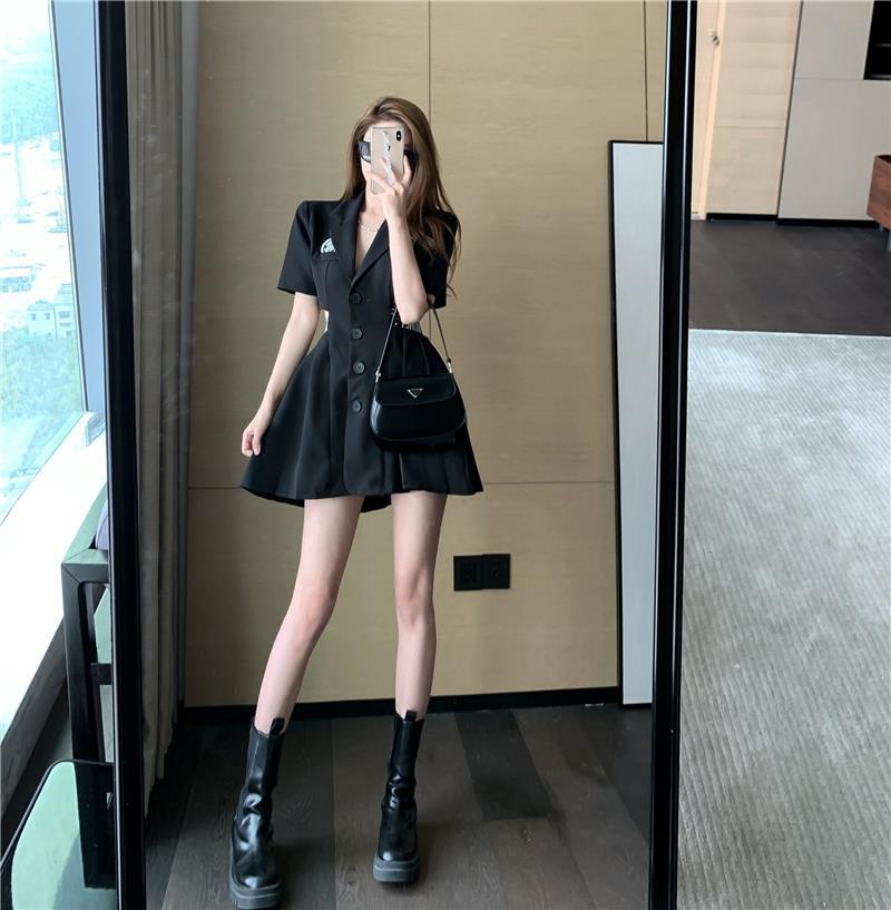 【Dress】バックレース半袖スーツワンピース Z6768