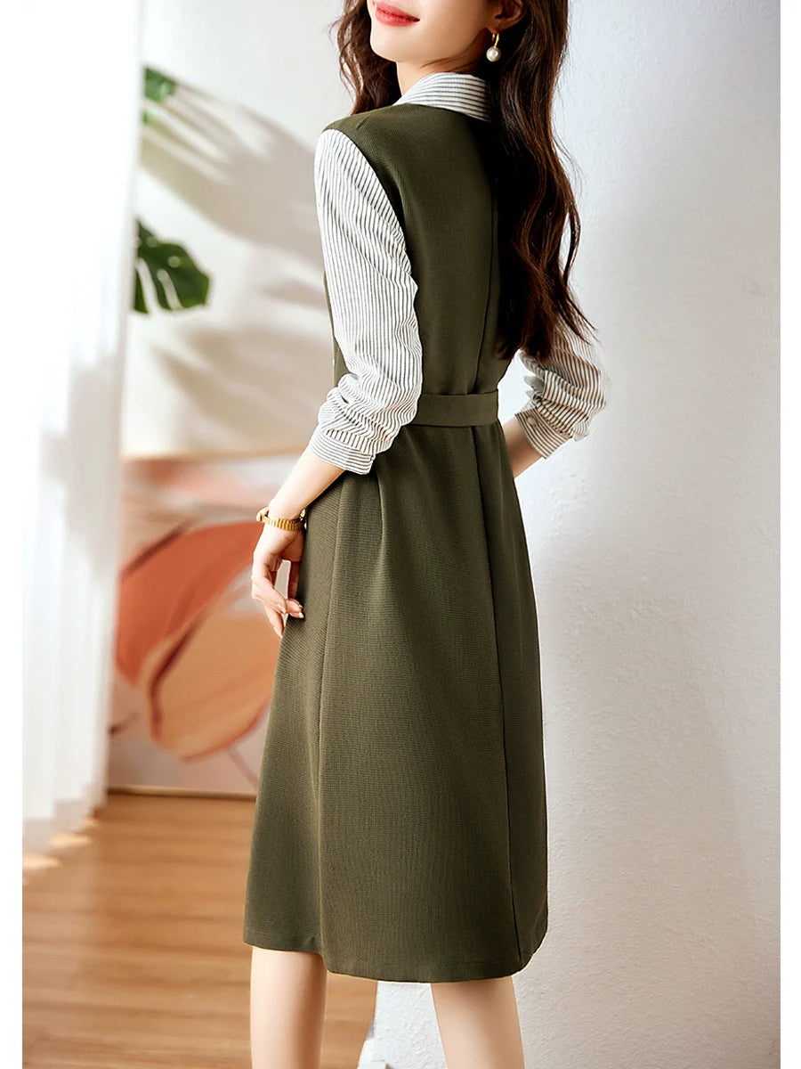 【Dress】新入荷フェイクレイヤードワンピース W8434