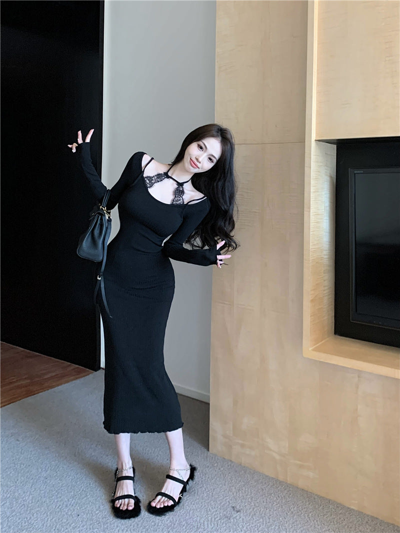 【Dress】ウエスト透かし彫りワンピース Z7881