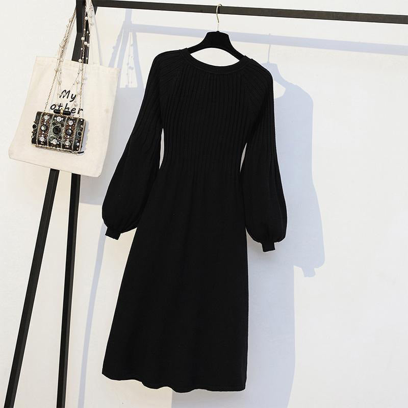 【Dress】ランタンスリーブニットワンピース W9490