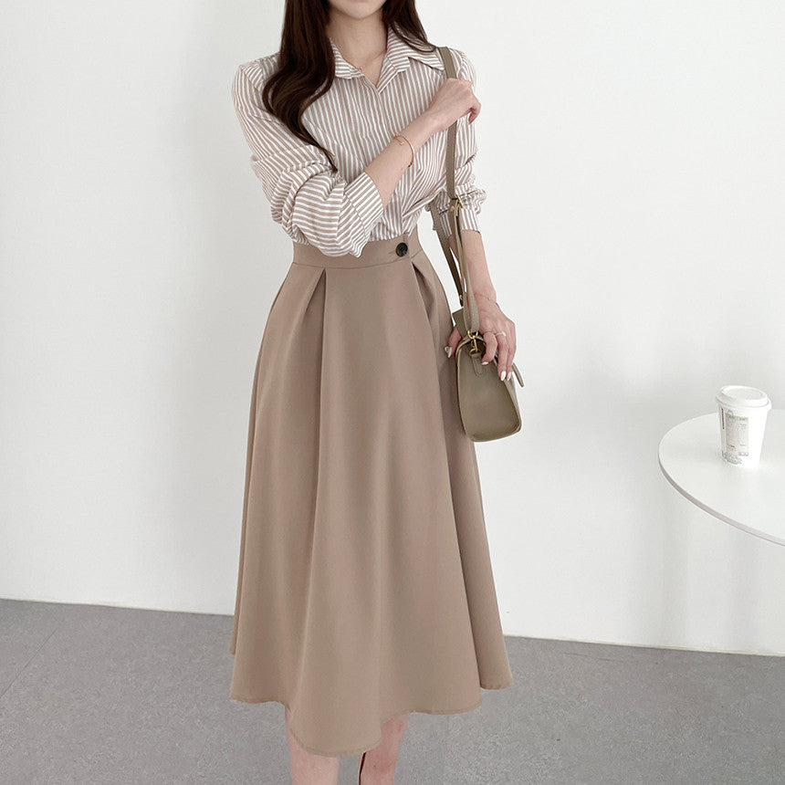 【Dress】フェイクレイヤード通勤シャツワンピース Z6792