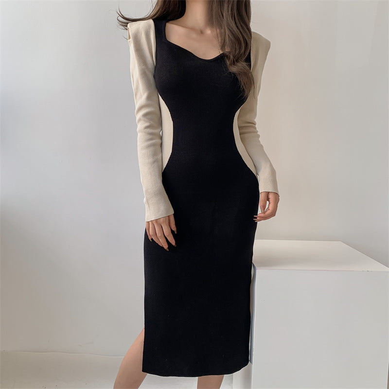 【Dress】配色ニットワンピース Z7110