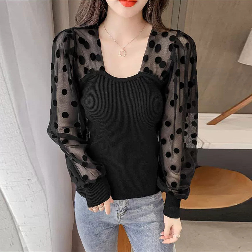 【Tops】シフォン切替ブラウス W8404