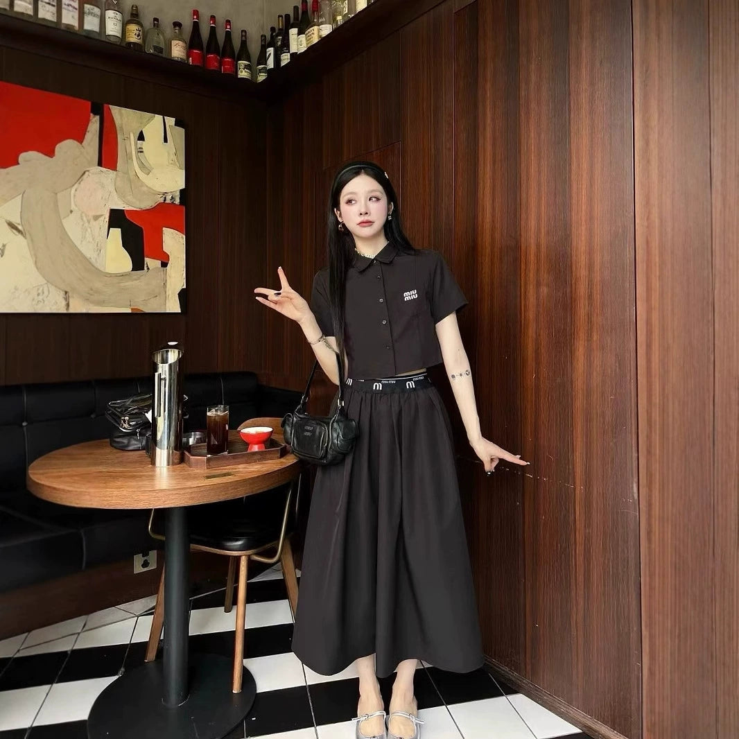 【Set】半袖シャツ+ウエストゴムスカートスーツ T01483