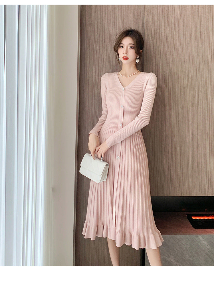 【Dress】Vネックニットワンピース W9614