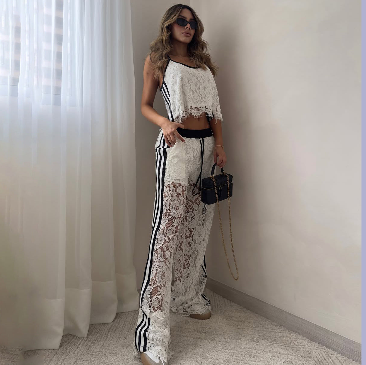 【Set】レースカラーブロックスーツ T01341