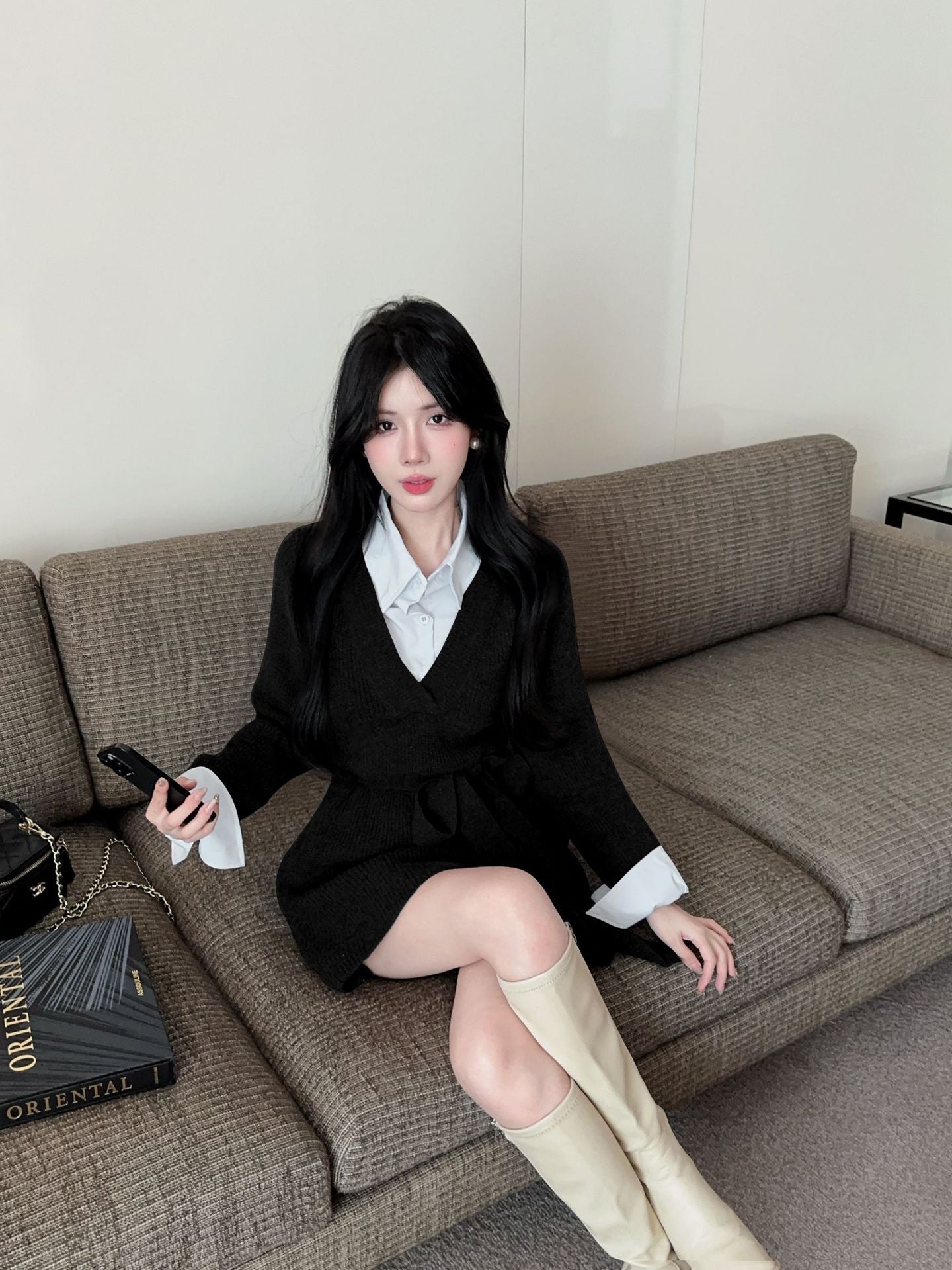 【Dress】フェイクレイヤードニットワンピース W14432